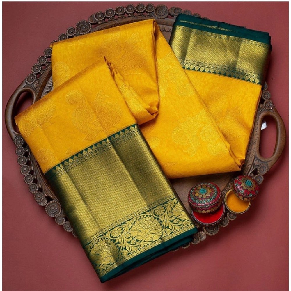 Generic Women's Soft Litchi Silk Jacquard Work Saree With Unstitched Blouse 5.5Mtr (Yellow) Generic Women's Soft Litchi Silk Jacquard Work Saree With Unstitched Blouse 5.5Mtr (Yellow)