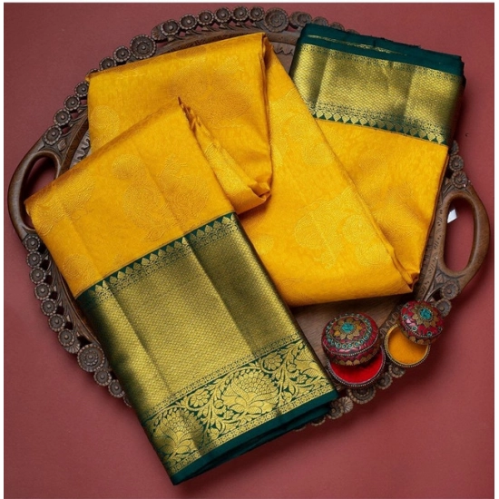 Generic Women's Soft Litchi Silk Jacquard Work Saree With Unstitched Blouse 5.5Mtr (Yellow) Generic Women's Soft Litchi Silk Jacquard Work Saree With Unstitched Blouse 5.5Mtr (Yellow)