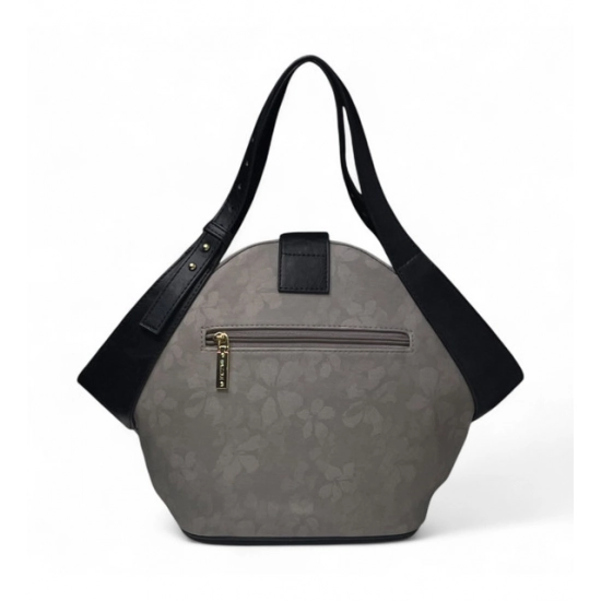 Generic Women's Polyurethane Floral Printed Hexagonal Satchel Handbag with Adjustable Strap (Grey)