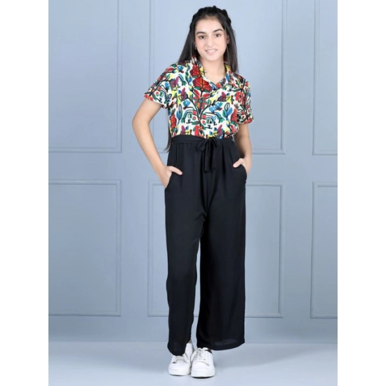 Generic Girl's Polyester Printed Short Sleeves Jumpsuit (Multicolor-Black) Generic Girl's Polyester Printed Short Sleeves Jumpsuit (Multicolor-Black)