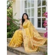 Generic Women's Linen Cotton Printed Saree With Unstitched Blouse 5.5Mtr (Yellow)