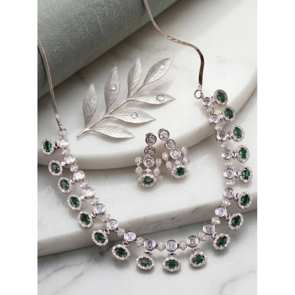 Generic Women's Brass Silver Plated Necklace set (Green) Generic Women's Brass Silver Plated Necklace set (Green)