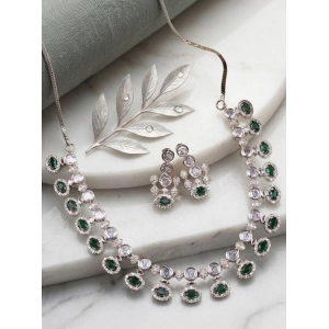 Generic Women's Brass Silver Plated Necklace set (Green)