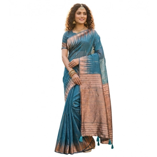 Generic Women's Linen Cotton Printed Saree With Unstitched Blouse 5.5Mtr (Blue) Generic Women's Linen Cotton Printed Saree With Unstitched Blouse 5.5Mtr (Blue)