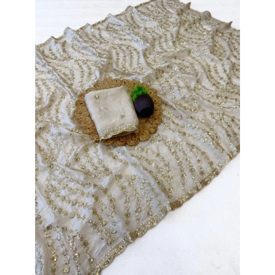 Generic Women's Satin Embellished Saree With Unstitched Blouse 5.5Mtr (Cream) Generic Women's Satin Embellished Saree With Unstitched Blouse 5.5Mtr (Cream)