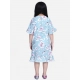 Generic Girl's Polyester Crepe Floral Bell Sleeve Dress (Turquoise Blue) Generic Girl's Polyester Crepe Floral Bell Sleeve Dress (Turquoise Blue)