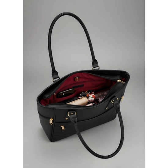 Women's PU Leather Solid Shoulder Zipper Handbag (Black)