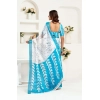 Generic Women's Faux Linen Leaf Print Ready to wear Saree With Unstitched Blouse 5.5Mtr (SkyBlue &amp; White)