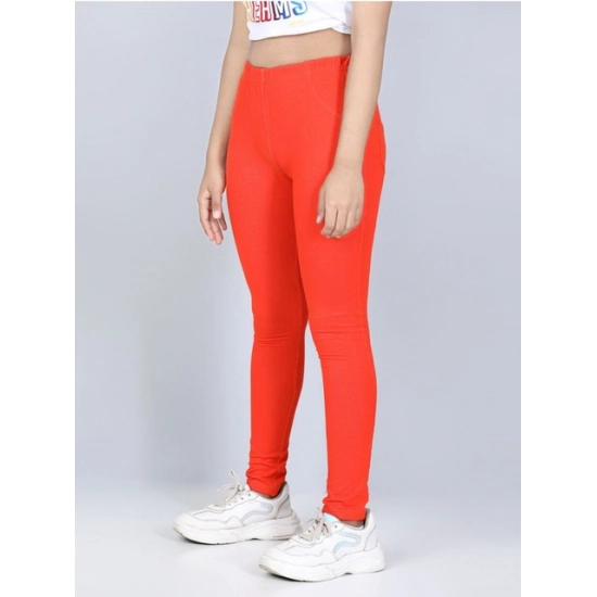 Generic Girl's Cotton Lycra Solid Elasticated Jeggings (Orange) Generic Girl's Cotton Lycra Solid Elasticated Jeggings (Orange)