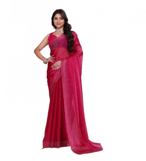Generic Women's Jimmy choo Embellished Bollywood Saree With Unstitched Blouse 5.5Mtr (Red)