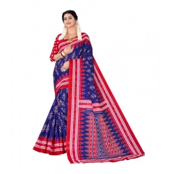Generic Women's Soft Pure Cotton Printed Saree With Unstitched Blouse 5.5Mtr (Blue)