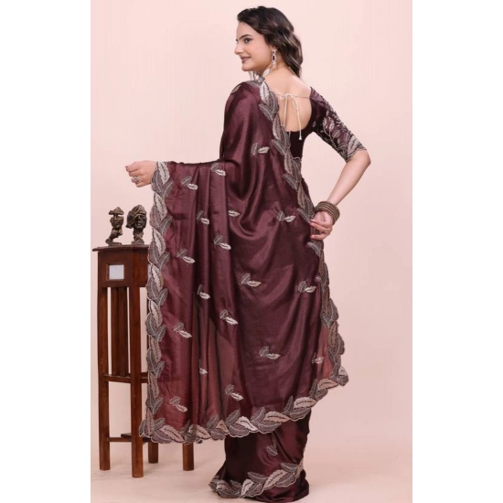 Generic Women's Georgette Embroidered Saree With Unstitched Blouse 5.5Mtr (Wine) Generic Women's Georgette Embroidered Saree With Unstitched Blouse 5.5Mtr (Wine)
