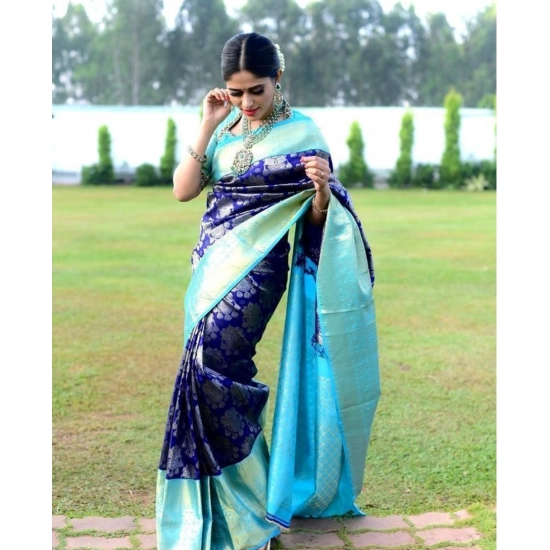 Generic Women's Soft Litchi Silk Jacquard Work Saree With Unstitched Blouse 5.5Mtr (Blue) Generic Women's Soft Litchi Silk Jacquard Work Saree With Unstitched Blouse 5.5Mtr (Blue)