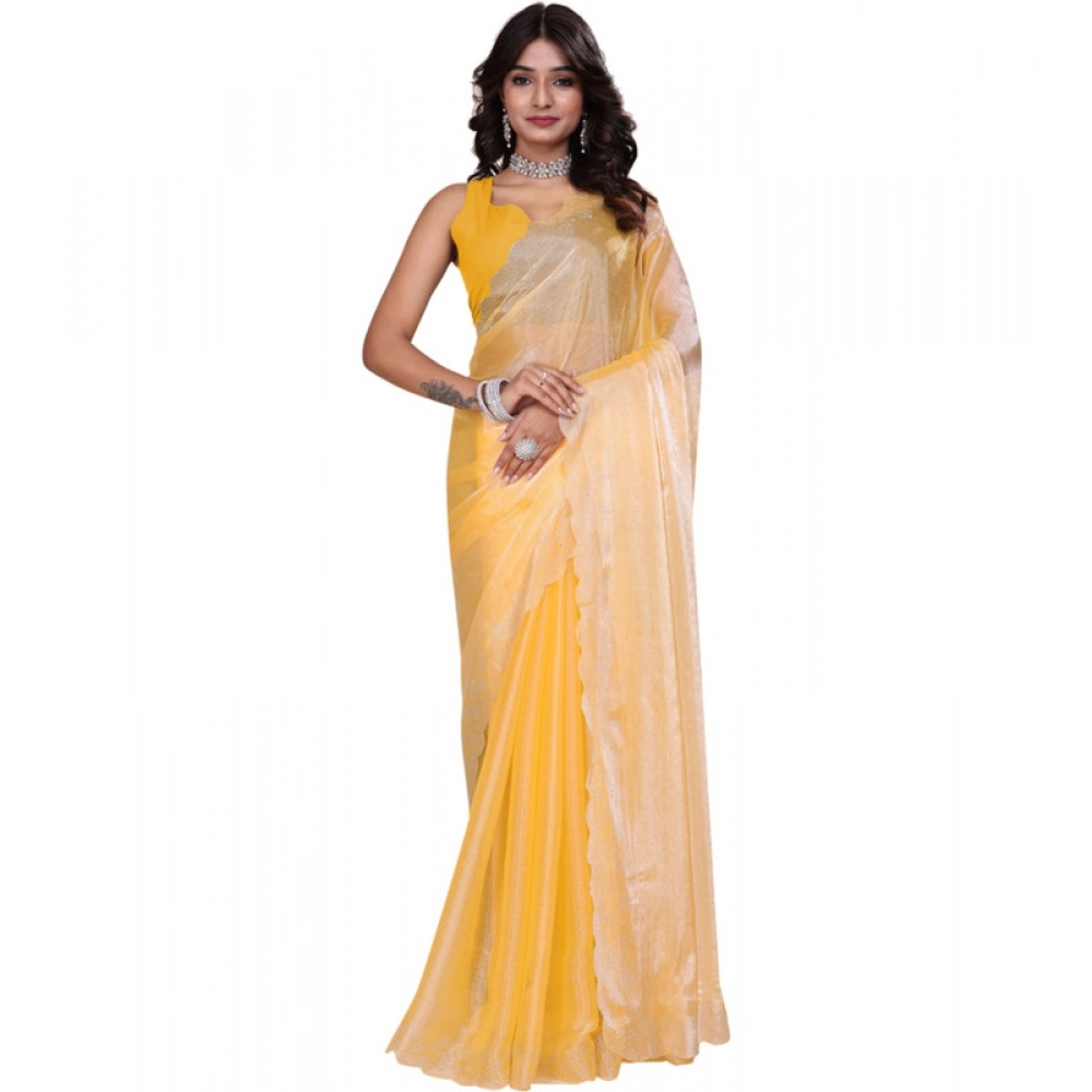 Generic Women's Tissue Pure Silk Embellished Bollywood Saree With Unstitched Blouse 5.5Mtr (Yellow) Generic Women's Tissue Pure Silk Embellished Bollywood Saree With Unstitched Blouse 5.5Mtr (Yellow)