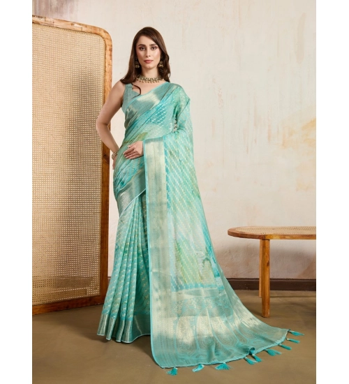 Generic Women's Viscose Printed Saree With Unstitched Blouse 5.5Mtr (Green)