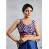 Generic Women's Satin Crepe Printed Saree With Unstitched Blouse 5.5Mtr (Blue)