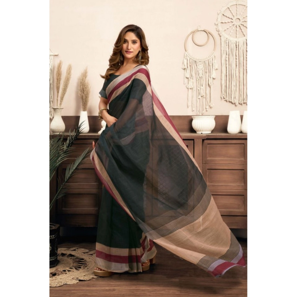 Generic Women's Linen Cotton Plain Ready To Wear With Pocket Saree With Unstitched Blouse 5.5 Mtr (Black) Generic Women's Linen Cotton Plain Ready To Wear With Pocket Saree With Unstitched Blouse 5.5 Mtr (Black)