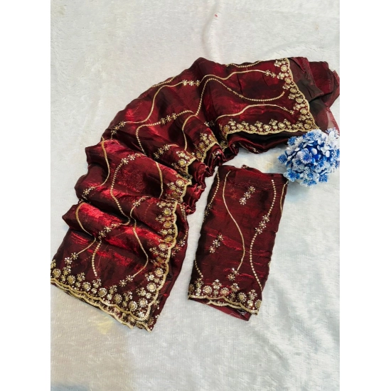 Generic Women's Slik Embellished Saree With Unstitched Blouse 5.5Mtr (Maroon)