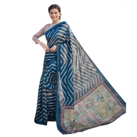 Generic Women's Faux_Tussar_Silk Geometric_Print Saree With Unstitched Blouse 5.5Mtr (Blue) Generic Women's Faux_Tussar_Silk Geometric_Print Saree With Unstitched Blouse 5.5Mtr (Blue)