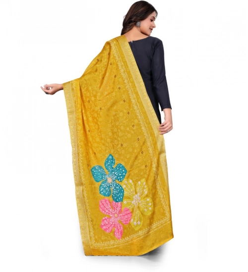 Generic Women's chanderi silk  Printed Dupatta (Yellow, Length: 2 Mtr)