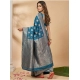 Generic Women's Silk Blend Printed Saree With Unstitched Blouse 5.5Mtr (Teal Blue)