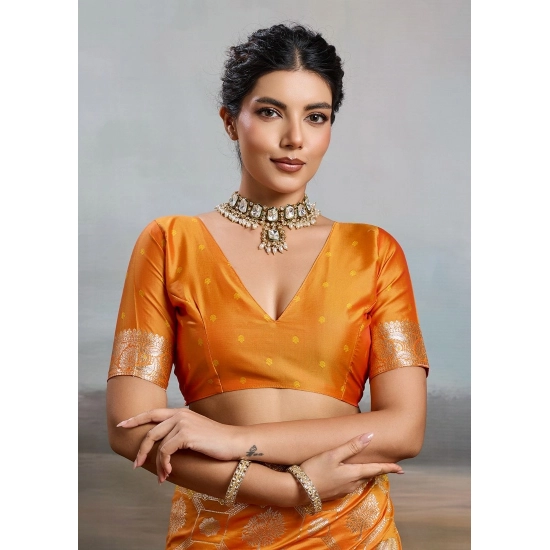 Generic Women's Silk Blend Printed Saree With Unstitched Blouse 5.5Mtr (Orange) Generic Women's Silk Blend Printed Saree With Unstitched Blouse 5.5Mtr (Orange)