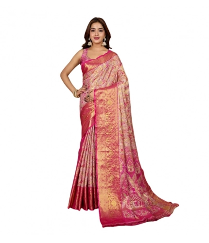 Generic Women's Jacquard Saree With Unstitched Blouse 5.5Mtr (Pink)