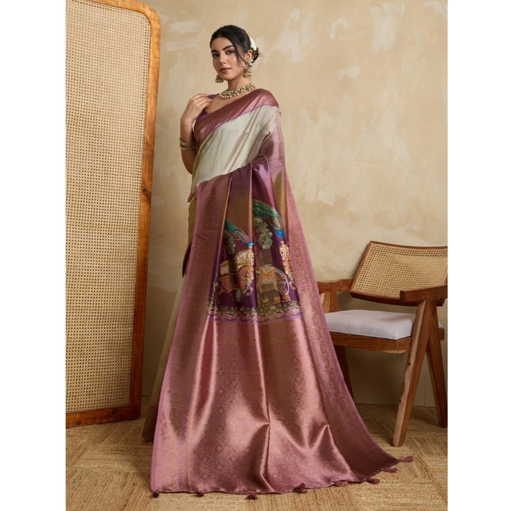 Generic Women's Silk Printed Saree With Unstitched Blouse 5.5Mtr (Wine) Generic Women's Silk Printed Saree With Unstitched Blouse 5.5Mtr (Wine)