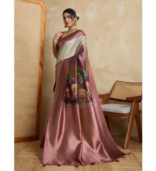Generic Women's Silk Printed Saree With Unstitched Blouse 5.5Mtr (Wine)