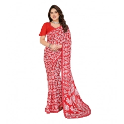 Generic Women's Georgette Printed Saree With Unstitched Blouse 5.5Mtr (Red)