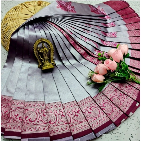 Generic Women's Soft Silk Printed Saree With Unstitched Blouse 5.5Mtr (Dark Grey)