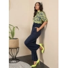 Generic Women's Polyester Floral Half Sleeves Jumpsuit (Navy - Yellow)