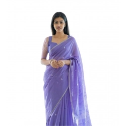 Generic Women's Soft Litchi Silk Jacquard Work Saree With Unstitched Blouse 5.5Mtr (Purple)