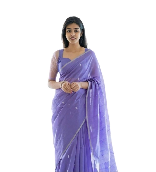 Generic Women's Soft Litchi Silk Jacquard Work Saree With Unstitched Blouse 5.5Mtr (Purple)