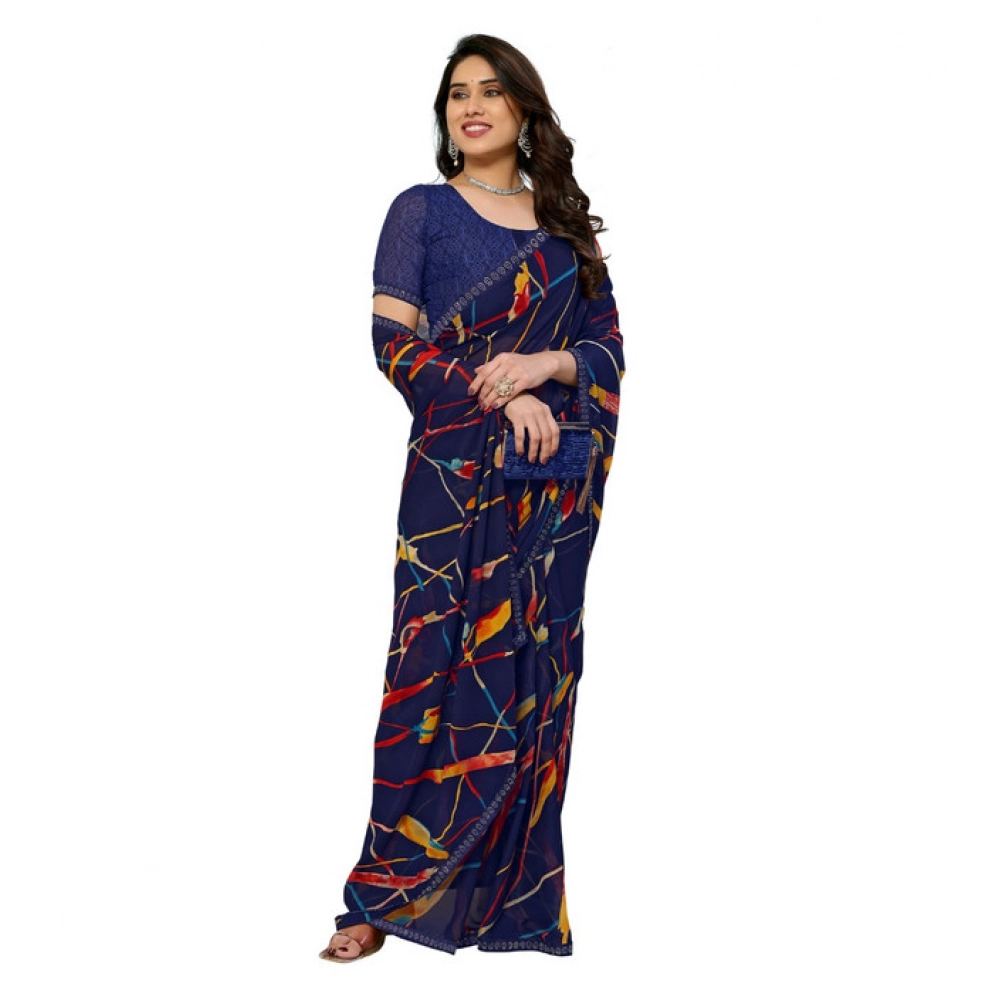 Generic Women's Georgette Printed Saree With Unstitched Blouse 5.5Mtr (Blue) Generic Women's Georgette Printed Saree With Unstitched Blouse 5.5Mtr (Blue)