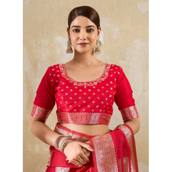 Generic Women's Silk Blend Printed Saree With Unstitched Blouse 5.5Mtr (Red) Generic Women's Silk Blend Printed Saree With Unstitched Blouse 5.5Mtr (Red)