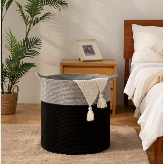 Generic Cotton 12x14 Inch-1 Pcs Storage Basket For Clothes With Out Lid (Gray-Black) Generic Cotton 12x14 Inch-1 Pcs Storage Basket For Clothes With Out Lid (Gray-Black)