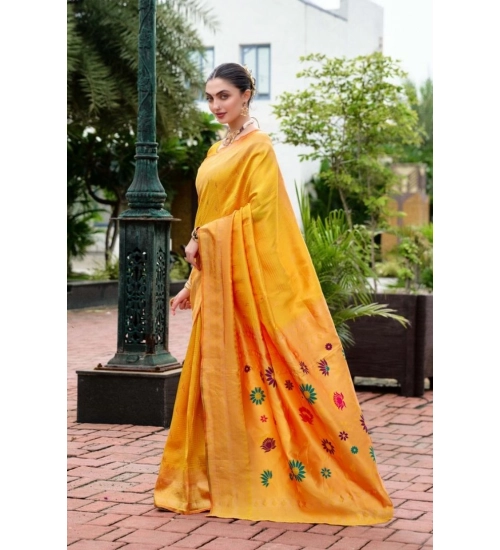 Generic Women's Silk Blend Paithani Weaving Saree With Unstitched Blouse 5.5Mtr (Mustard)