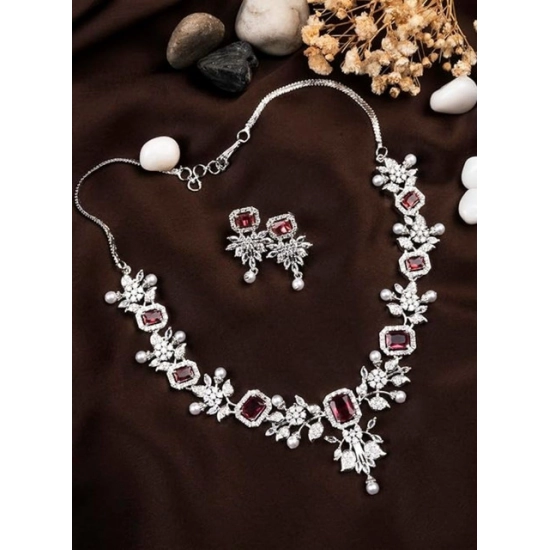 Generic Women's Brass Silver Plated Necklace set (Red) Generic Women's Brass Silver Plated Necklace set (Red)