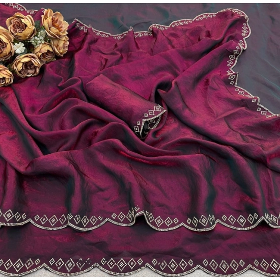 Generic Women's Satin Embellished Saree With Unstitched Blouse 5.5Mtr (Burgundy) Generic Women's Satin Embellished Saree With Unstitched Blouse 5.5Mtr (Burgundy)