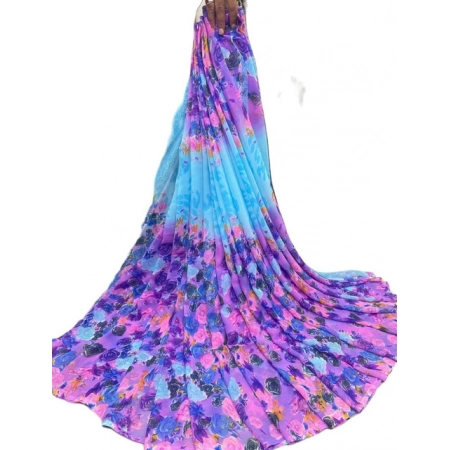 Generic Women's Georgette Floral Printed Saree With Unstitched Blouse 5.5Mtr (Multi)