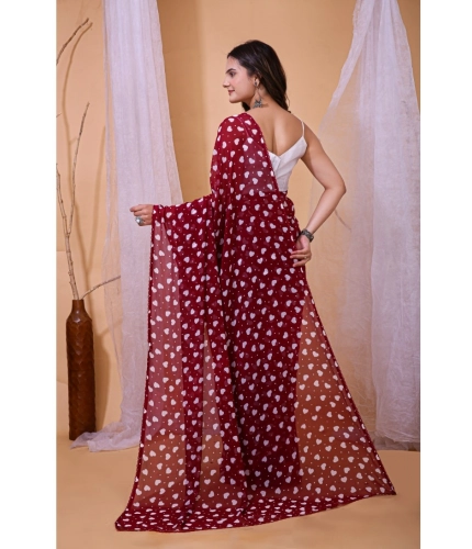 Generic Women's Georgette Printed Saree With Unstitched Blouse 5.5Mtr (Maroon)