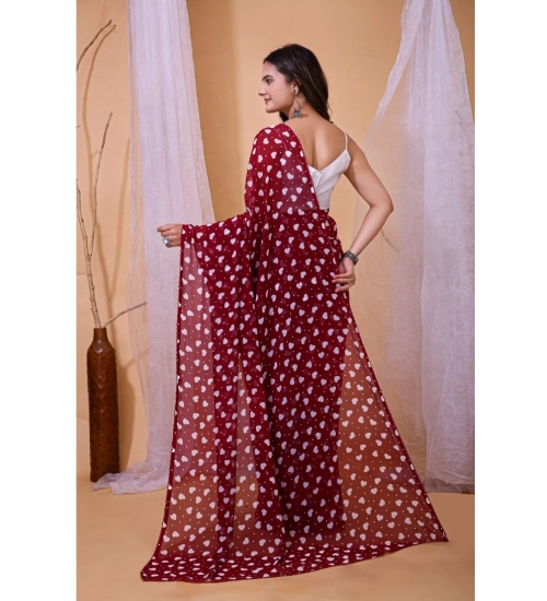 Generic Women's Georgette Printed Saree With Unstitched Blouse 5.5Mtr (Maroon)