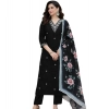 Generic Women's Chanderi Silk Ethnic Motif V-Neck 3/4th Sleeve Kurti With Pant Dupatta Set (Black)