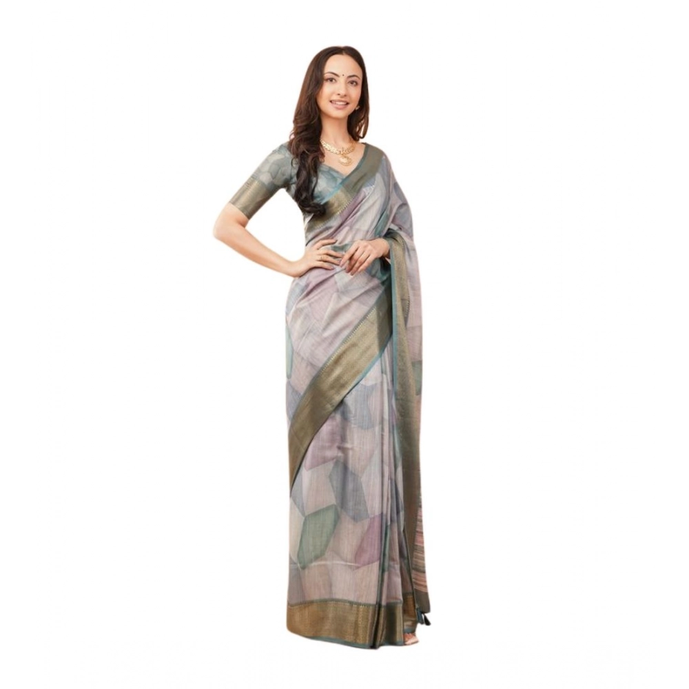 Women's Polyester Printed Saree With Unstitched Blouse 5.5 Mtr (Multicolor)