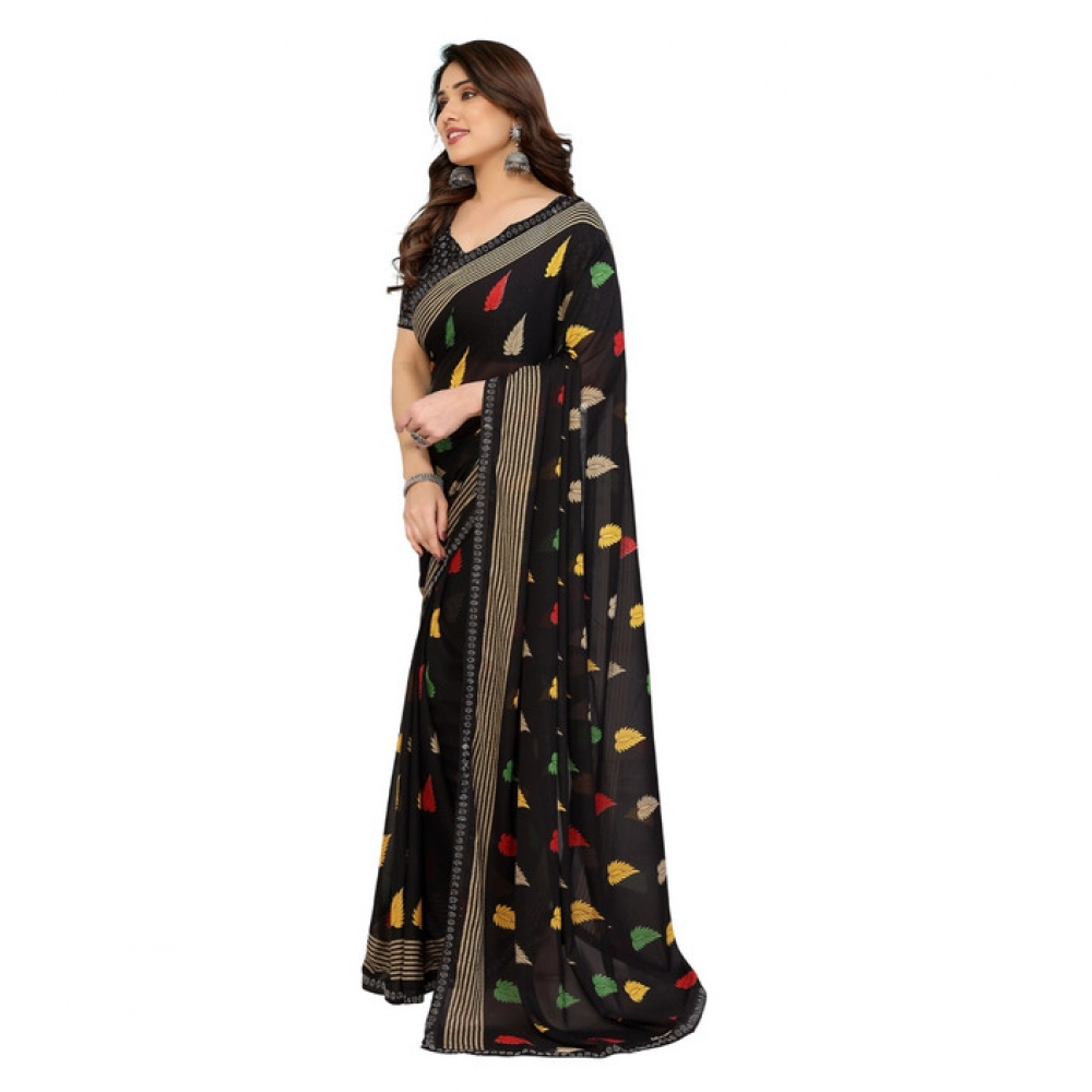 Generic Women's Georgette Printed Saree With Unstitched Blouse 5.5Mtr (Black) Generic Women's Georgette Printed Saree With Unstitched Blouse 5.5Mtr (Black)