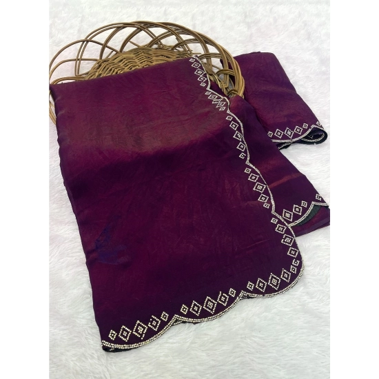 Generic Women's Satin Embellished Saree With Unstitched Blouse 5.5Mtr (Wine) Generic Women's Satin Embellished Saree With Unstitched Blouse 5.5Mtr (Wine)