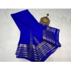 Generic Women's Crepe Chit Pallu Solid Saree With Unstitched Blouse 5.5Mtr (Blue)