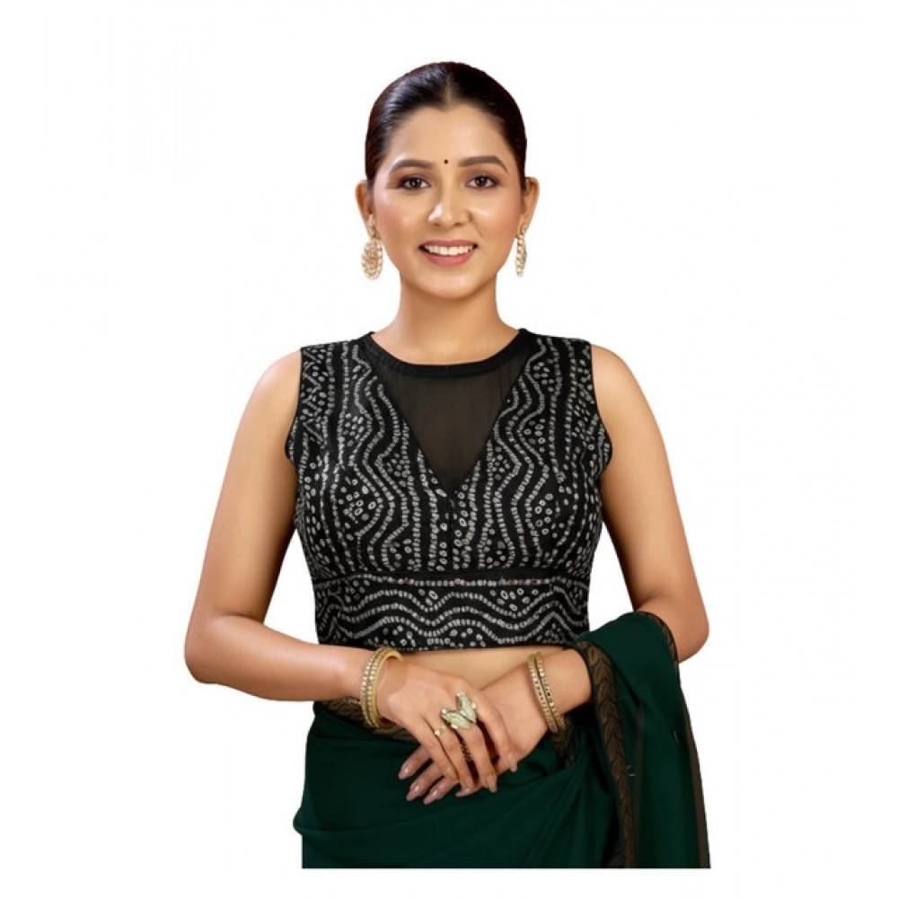 Women's Rayon Cotton Bandhani Printed Halter Neck Non Padded Blouse (Black 38 Ready (Alterable up to 42)