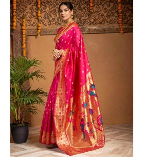 Generic Women's Silk Blend Woven Saree With Unstitched Blouse 5.5Mtr (Pink)